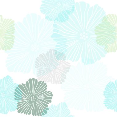 Açık Mavi, Yeşil vektör dikişsiz doodle zemin çiçeklerle.