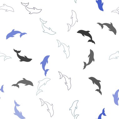 Açık Mavi, Yeşil vektör deniz yunusları ile dikişsiz desen.