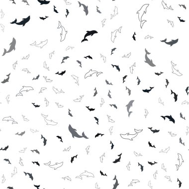 Deniz yunusları ile lacivert vektör dikişsiz desen.