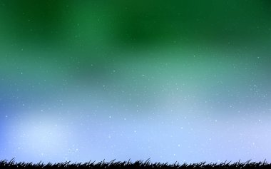 Açık mavi, astronomik yıldızlar ile yeşil vektör arka plan.