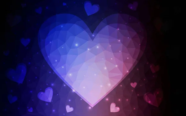 Donker roze, blauw vector sjabloon met doodle hart. — Stockvector
