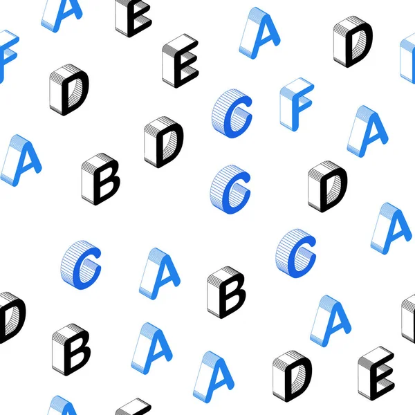 Ανοιχτό μπλε διανύσματος απρόσκοπτη διάταξη με 3D λατινικό αλφάβητο. — Διανυσματικό Αρχείο