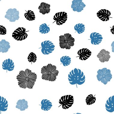 Açık Mavi, Çiçek, yaprak ile Sarı vektör sorunsuz doodle şablonu.