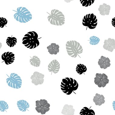 Açık Mavi, sarı vektörlü, çiçekli, yapraklı kusursuz doğal sanat eseri.