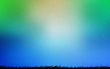 Açık mavi, kozmik yıldızlar ile yeşil vektör düzeni.