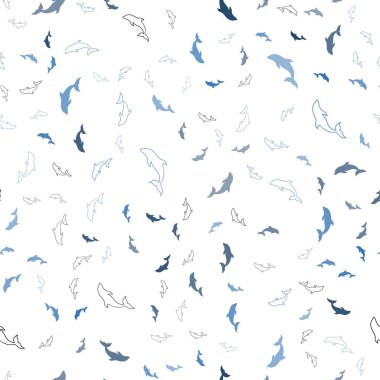 Deniz yunusları ile Açık Mavi vektör dikişsiz desen.
