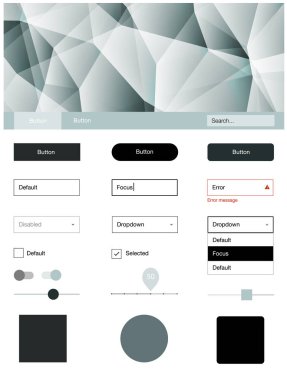 Dark BLUE vector ui kit in polygonal style.