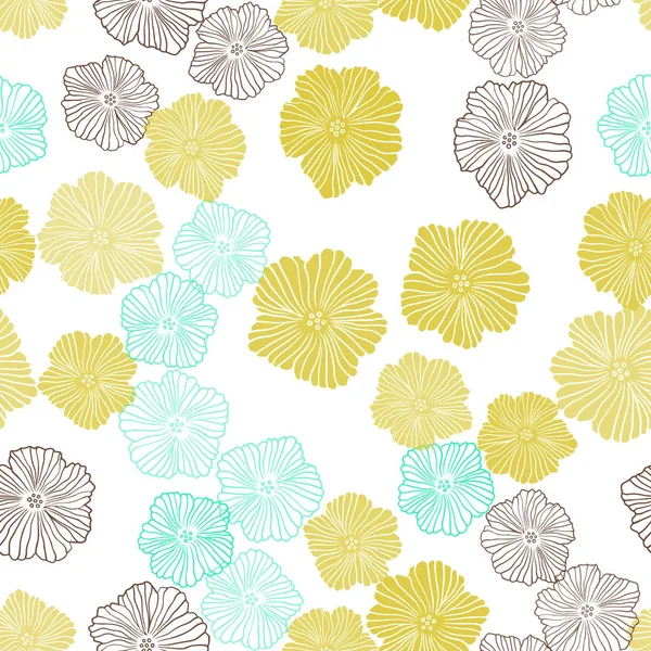 Vert clair, motif de gribouillis sans couture vecteur jaune avec des fleurs . — Image vectorielle