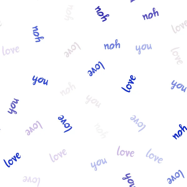 Couverture vectorielle rose pâle, bleue sans couture avec citation Love You. — Image vectorielle