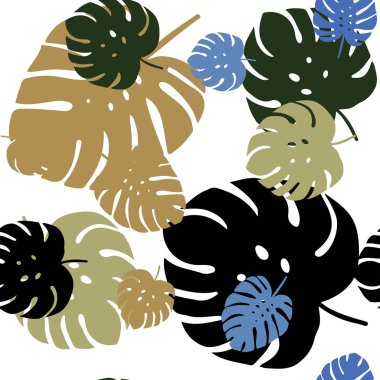 Açık Mavi, sarı vektörsüz, yapraklı soyut tasarım.