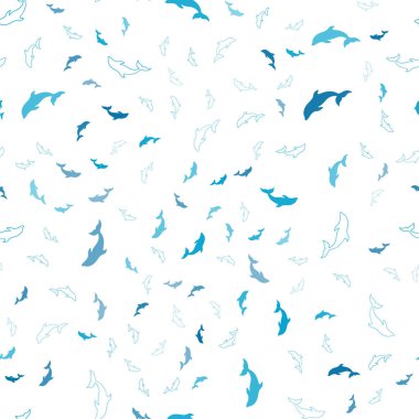 Deniz yunusları ile lacivert vektör dikişsiz desen.