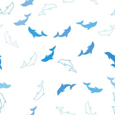 Yunuslar ile Açık Mavi vektör dikişsiz doku.