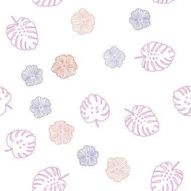 Açık mavi, kırmızı vektör. Çiçekli, yapraklı kusursuz zarif desen..