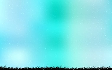 Açık mavi, galaksi yıldızları ile yeşil vektör arka plan.