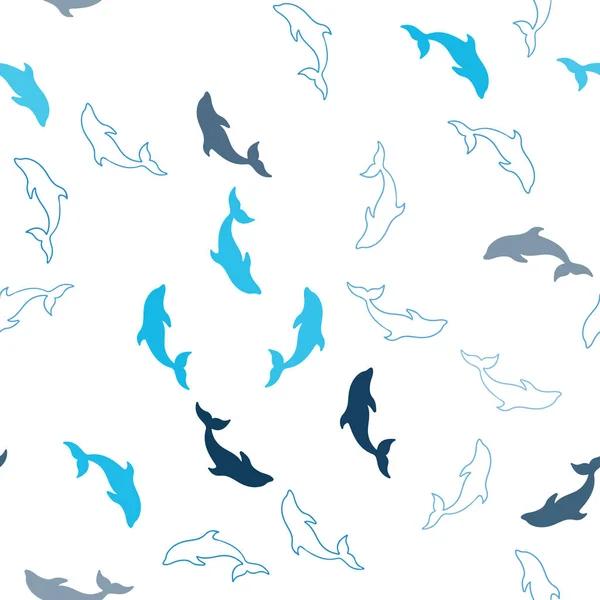 Dunkelblauer Vektor nahtloser Hintergrund mit Delfinen. — Stockvektor