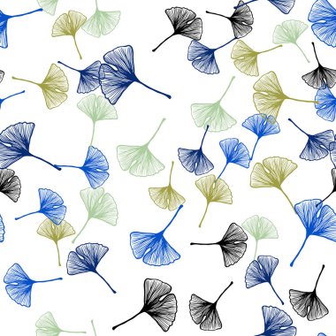 Açık Mavi, Yeşil vektör yapraklı kesintisiz karalama deseni.