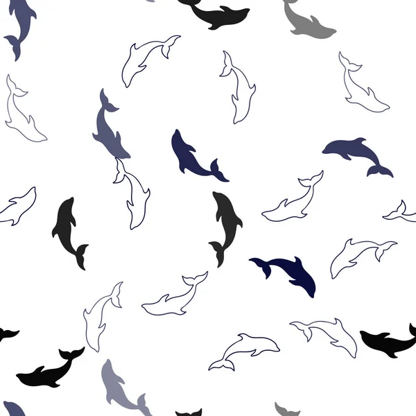 Modèle sans couture vecteur bleu foncé avec dauphins de mer . — Image vectorielle