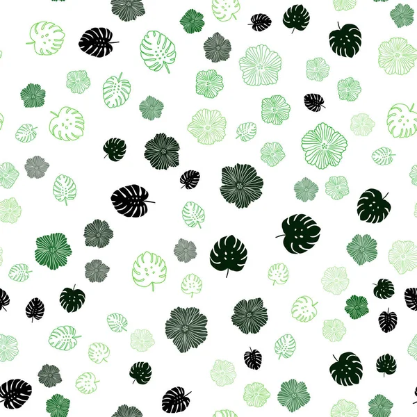 Patrón de garabato sin costura vector verde oscuro con hojas, flores . — Archivo Imágenes Vectoriales