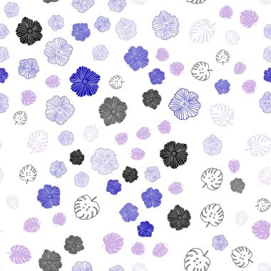 Açık Pembe, Mavi vektörsüz, yapraklı, çiçekli zarif şablon.