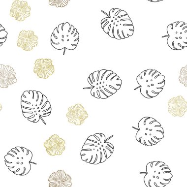 Koyu sarı vektörlü, çiçekli, yapraklı karalama deseni.