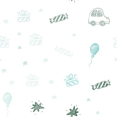 Açık Mavi, Karnaval tarzında Yeşil vektör sorunsuz şablon.