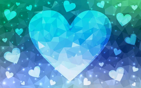 Bleu clair, motif vectoriel vert avec des cœurs colorés . — Image vectorielle