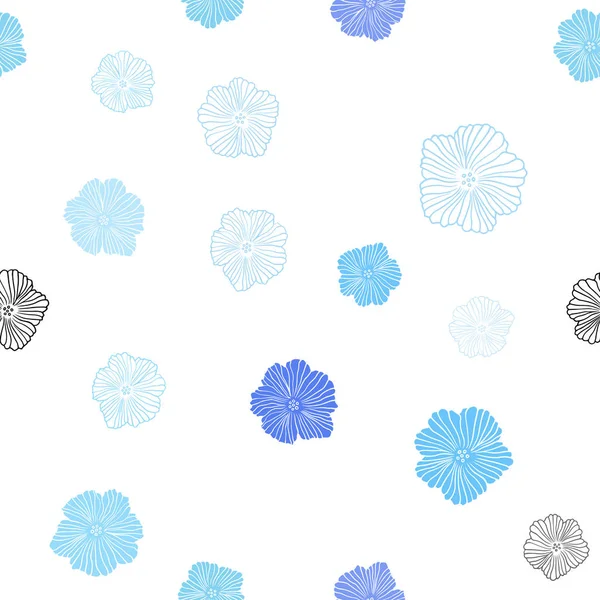 Hellblaue Vektor nahtlose Doodle-Vorlage mit Blumen. — Stockvektor