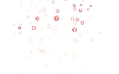 Açık kırmızı, daire şekilli sarı vektör düzeni. Soyut arka planda bulanık kabarcıklar ve renkli gradyan. Reklamlar, broşürler için desen.