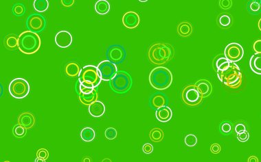 Açık yeşil, baloncuklu sarı vektör arkaplan. Bulanık yağmur damlaları olan soyut bir çizim. Fütürist reklamlar ve kitapçıklar için şablon.