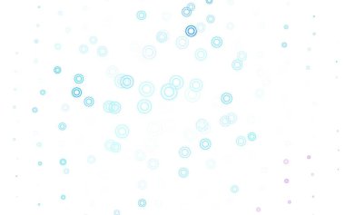 Açık pembe, diskleri olan mavi vektör dokusu. Parlak renkli soyut çemberlerin olduğu bir resim. Fütürist reklamlar ve kitapçıklar için şablon.