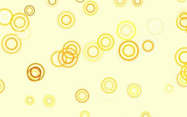 Disklerle açık sarı vektör dokusu. Bulanık yağmur damlaları olan soyut bir çizim. Fütürist reklamlar ve kitapçıklar için şablon.
