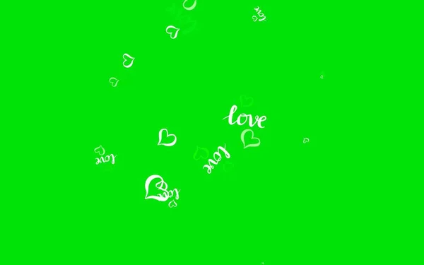 Світло Зелений Векторний Візерунок Різнокольоровими Серцями Блискучі Ілюстрації Серцями Абстрактному — стоковий вектор