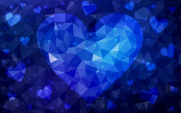 Fond Vectoriel Bleu Sombre Avec Des Cœurs Doux Belle Illustration — Image vectorielle