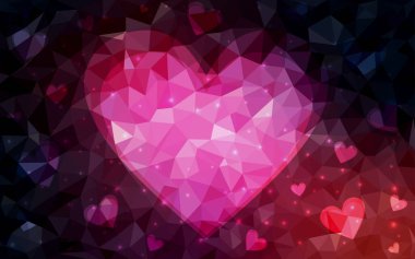 Güzel kalpleri olan koyu pembe vektör dokusu. Kalpler soyut arkaplanda bulanık ve rengarenk. Karnaval için şablon, festival için romantik broşürler.