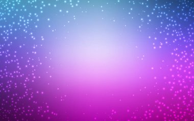 Açık Pembe, kozmik yıldızlı mavi vektör düzeni. Soyut şablonda gökyüzü yıldızlarıyla parlayan illüstrasyon. Fütürist reklamlar ve kitapçıklar için şablon.