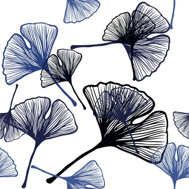 Koyu mavi vektörlü, yapraklı karalama deseni. Hint tarzı yapraklı bulanık dekoratif tasarım. Kartvizitler, web siteleri için şablon.