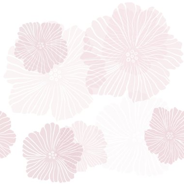 Açık pembe vektörlü, çiçekli soyut arkaplan. Renkli, soyut karalama çiçekleri olan bir resim. Tekstil, kumaş ve duvar kağıtları için tasarım.