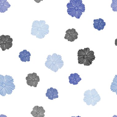 Açık mavi vektör, çiçekli karalama dokusu. Parlak renkli resimli çiçekler. Kartvizitler, web siteleri için şablon.