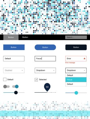 Koyu mavi renkli, noktalı bir vektör seti. Başlıklı renkli ui / ux seti kürelerden oluşuyordu. Bu örnek web siteniz için..