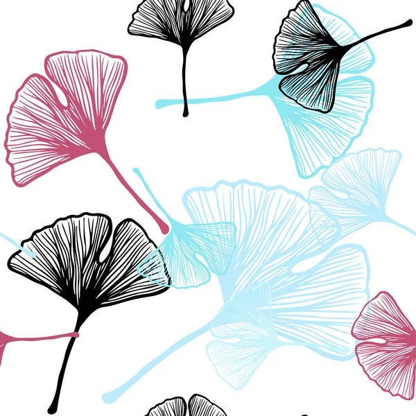 Açık mavi, kırmızı vektörlü, yapraklı, kusursuz doğal sanat eseri. Origami tarzındaki yaprakların gradyanlı karalama çizimi. Kartvizitler, web siteleri için şablon.