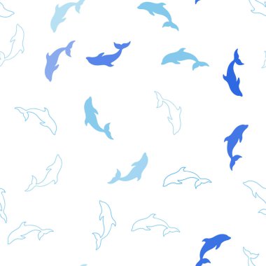 Aydınlık mavi vektör yunuslarla kusursuz şablon. Deniz yunuslarının modern soyut çizimi. Hayvanların web siteleri için desen.