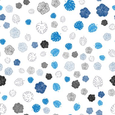 Koyu mavi vektör, yapraklı, çiçekli, soyut desen. Yaprak ve çiçeklerle süslenmiş soyut bir çizim. Kartvizitler, web siteleri için şablon.