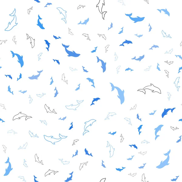 Világos Kék Vektor Zökkenőmentes Textúra Delfinekkel Természetes Illusztráció Tengeri Delfinekkel — Stock Vector
