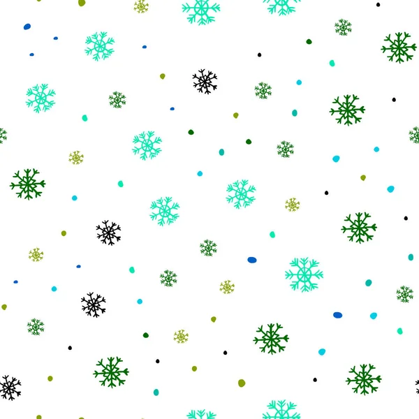 Azul Claro Textura Sin Costuras Vector Verde Con Copos Nieve — Archivo Imágenes Vectoriales