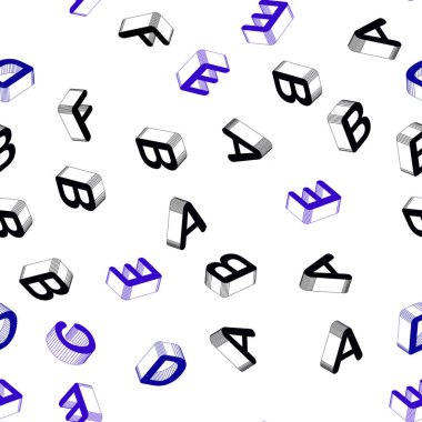 Açık BLUE vektörsüz arkaplan ve 3 boyutlu İngilizce semboller. Üç boyutlu renkli Latin alfabesiyle soyut illüstrasyon. Pencere perdeleri, perdeler için doku.