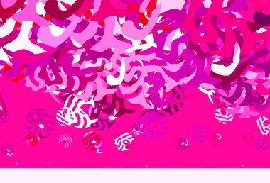 Memphis şekilli açık pembe vektör arkaplan. Modern tarzda değişen renkli kaotik formlar. Duvar kağıtları için zarif tasarım.