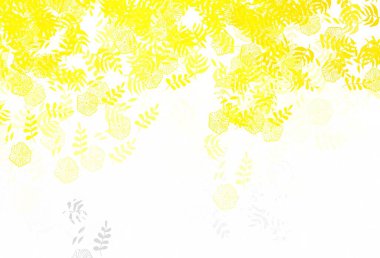 Açık sarı vektör karalama düzeni, yapraklar, çiçekler. Beyaz arkaplandaki yapraklar ve çiçekler. İşiniz için yeni tasarım.