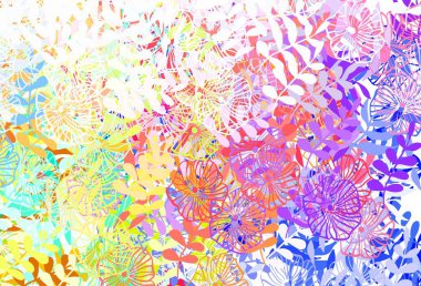 Açık yeşil, kırmızı vektör karalama desenli yapraklar, çiçekler. Yaprakları ve çiçekleri olan zarif, parlak bir illüstrasyon. Web sitesi yöneticileri ve tasarımları için desen.