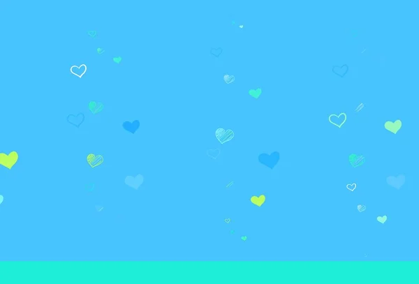 Light Blue Green Vector Background Shining Hearts Decorative Design Hearts — Stock Vector