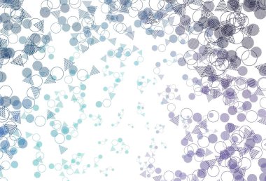 Açık pembe, mavi vektör arkaplan üçgenler, daireler. Renkli daireler, üçgenler çizilmiş bir resim. Web siteleri için desen.